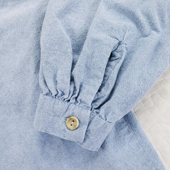 Alices Cottage Chambray Button Up Band Collar Shirt Mens Sz Medium Blue USA Made - Picture 5 of 6